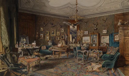 Noble Interior with Hunting Trophies on the Wall